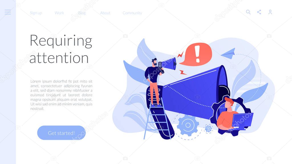 Draw attention concept landing page.