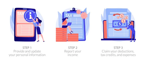 Proceso de contabilidad fiscal diagrama de flujo vector metáforas concepto — Archivo Imágenes Vectoriales