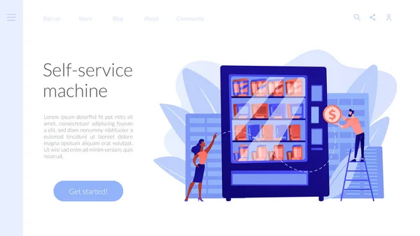 Distributeur automatique concept de service page de destination . — Image vectorielle