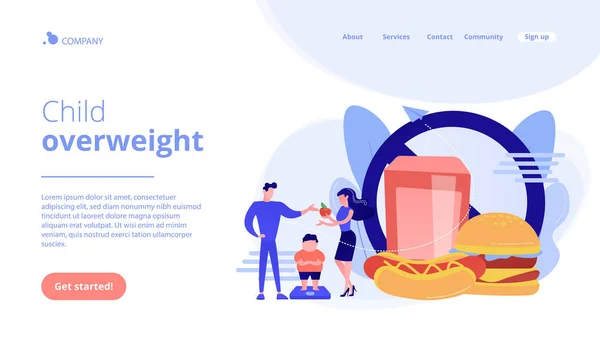 Niño sobrepeso concepto landing page . — Archivo Imágenes Vectoriales