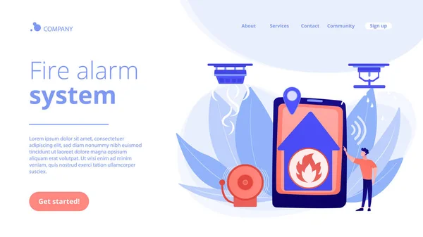 Sistema de alarma de incendios concepto landing page . — Vector de stock