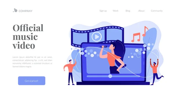 Video musicale concept landing page . — Vettoriale Stock