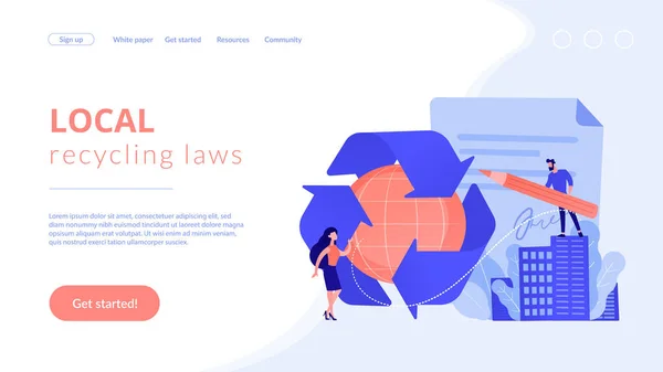 政府が定めたリサイクルコンセプトランディングページ. — ストックベクタ