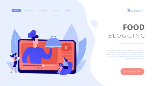 フードブログのコンセプトランディングページ. — ストックベクタ