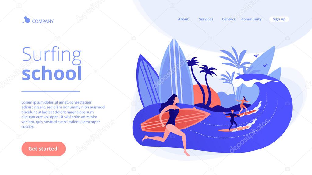 Surfing school concept landing page.