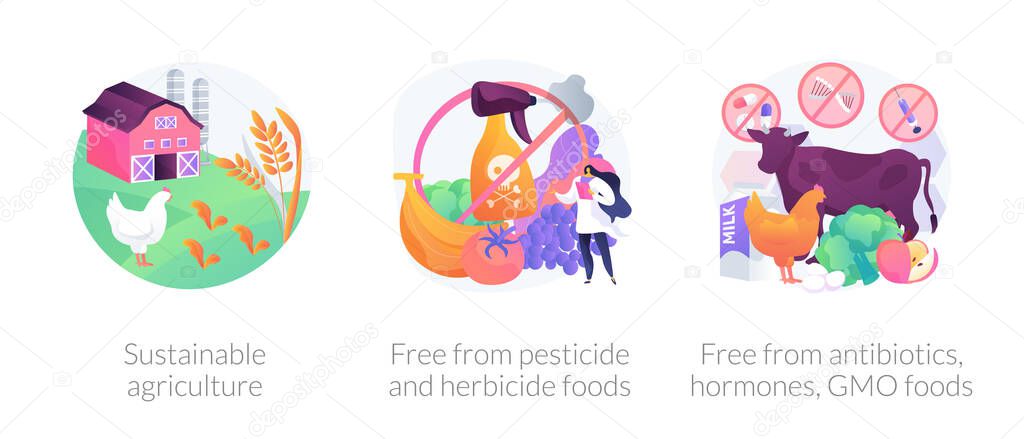 Sustainable organic agriculture abstract concept vector illustrations.