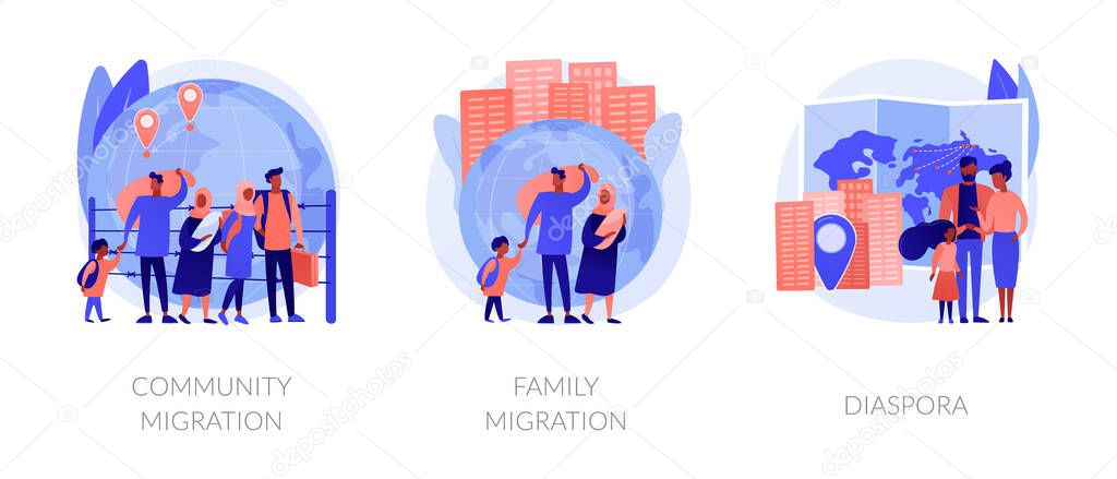 Refugees, forced displacement abstract concept vector illustrations.