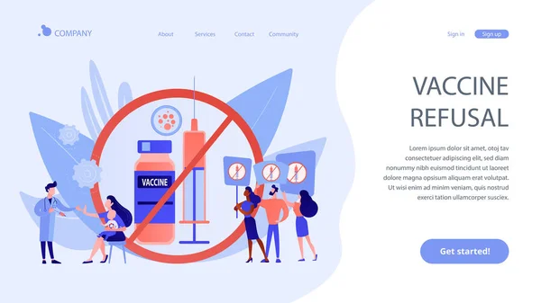 Denegación del concepto de vacunación landing page . — Vector de stock