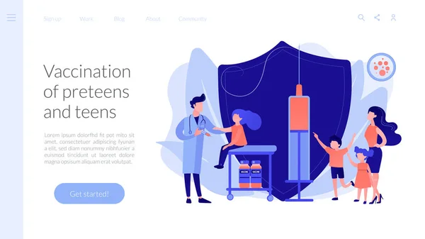 Vacunación de preadolescentes y adolescentes concepto landing page . — Vector de stock