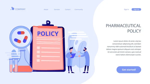 Gyógyszerpolitikai koncepció kezdőlapja. — Stock Vector
