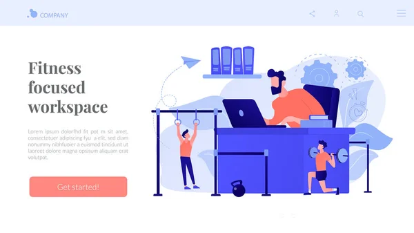 Fitness-focused workspace concept landing page. — Stock Vector