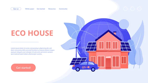 Eco house έννοια landing page. — Διανυσματικό Αρχείο