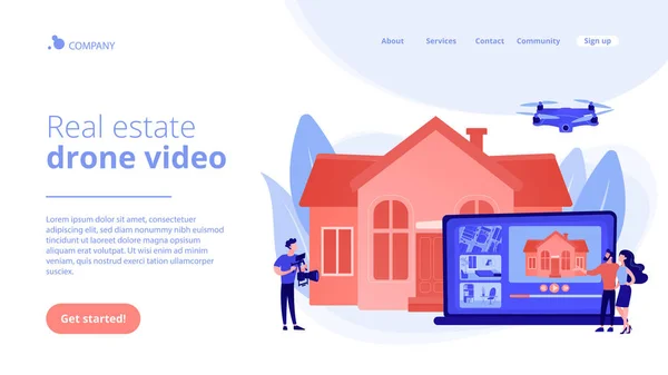 Real estate video tour koncept landing page — Stockový vektor