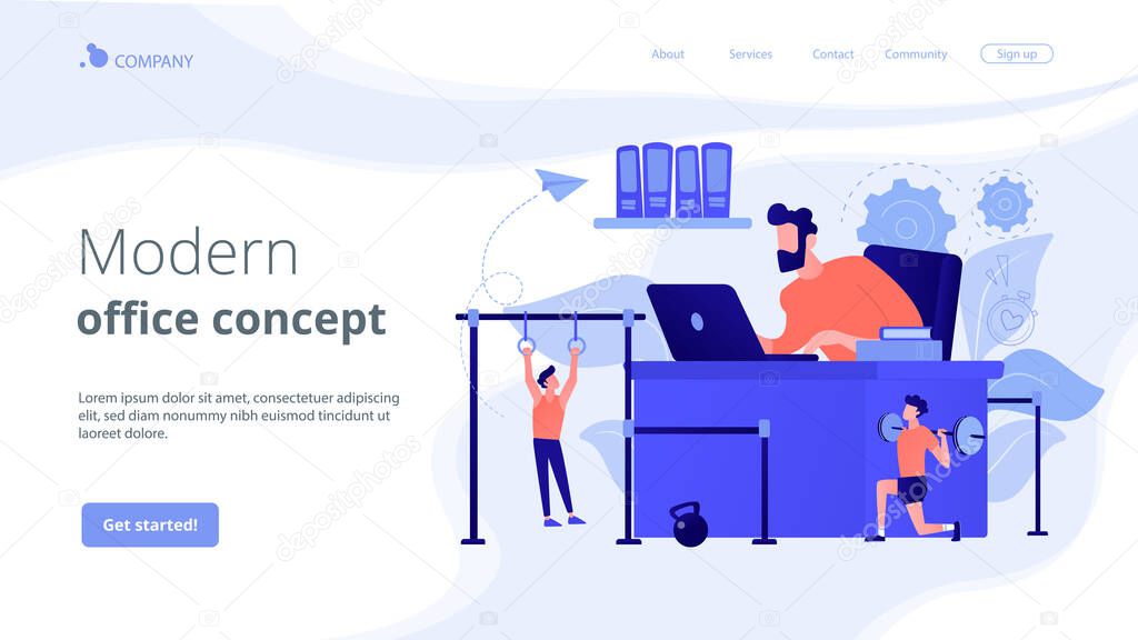 Fitness-focused workspace concept landing page.