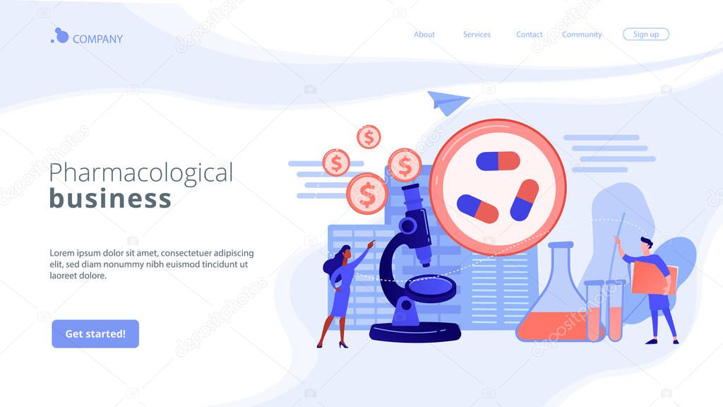 Pharmacological business concept landing page.