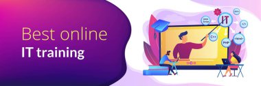 Çevrimiçi IT kursları konsept afiş başlığı