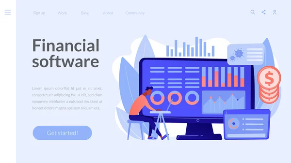 Concepto de gestión de datos financieros landing page . — Archivo Imágenes Vectoriales