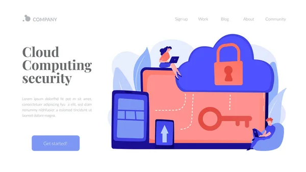 Cloud computing beveiligingsconcept landing page. — Stockvector