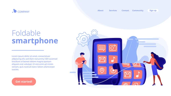 折り畳み式スマートフォンコンセプトランディングページ. — ストックベクタ