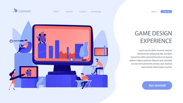 Computer games ontwikkeling concept landing page — Stockvector