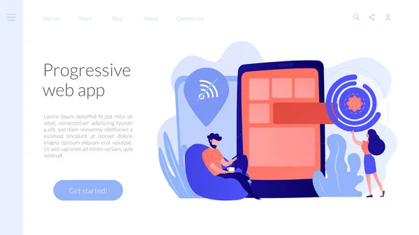 Progressieve web app concept landing page. — Stockvector