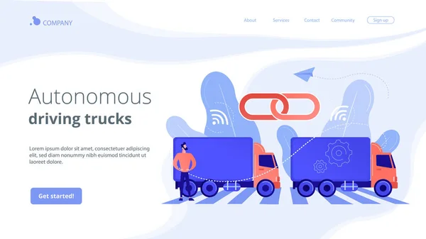 Truck platooning concetto pagina di destinazione . — Vettoriale Stock