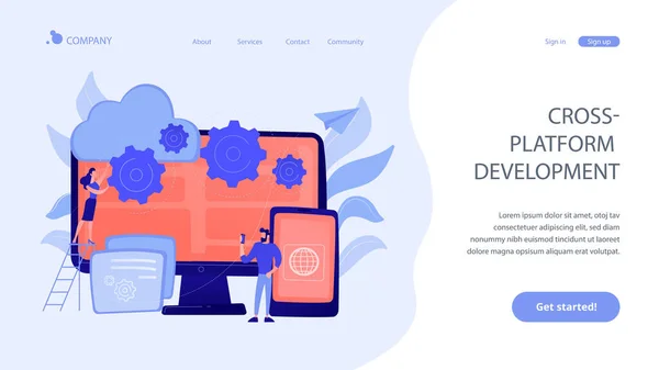 クロスプラットフォームプログラミングコンセプトランディングページ. — ストックベクタ