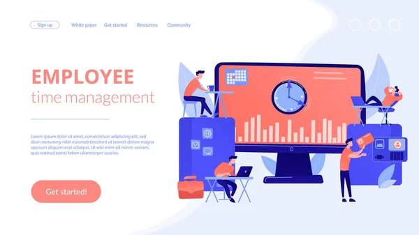 Système de suivi des temps et des présences concept landing page — Image vectorielle