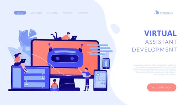 Chatbot desenvolvimento plataforma conceito landing page . —  Vetores de Stock