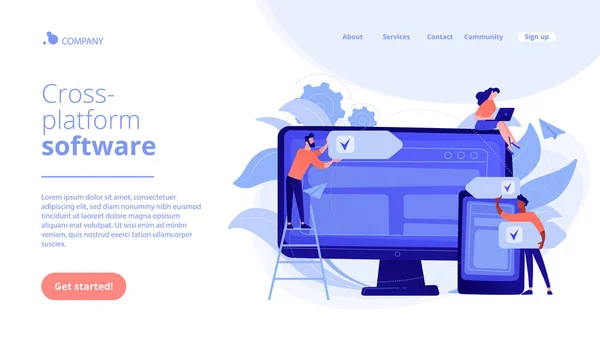 Page de destination du concept de logiciel multi-plateforme . — Image vectorielle