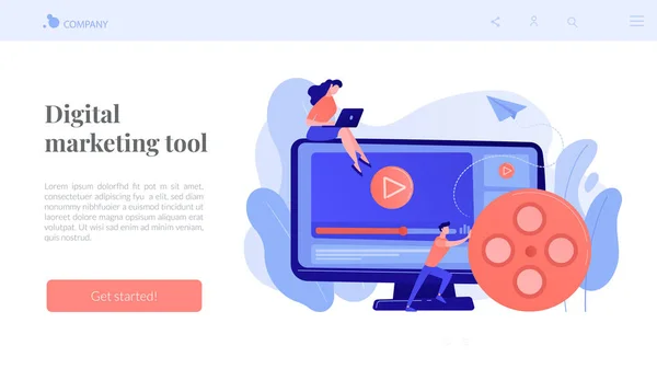 Conceito de marketing de conteúdo de vídeo landing page . —  Vetores de Stock