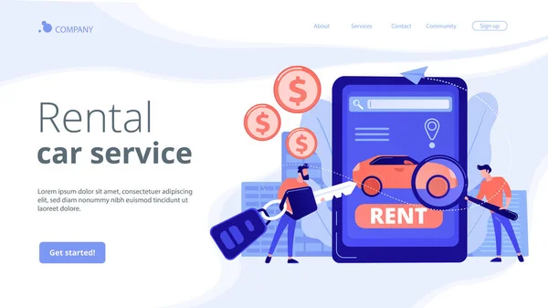 Concept de service de location de voiture page d'accueil. — Image vectorielle