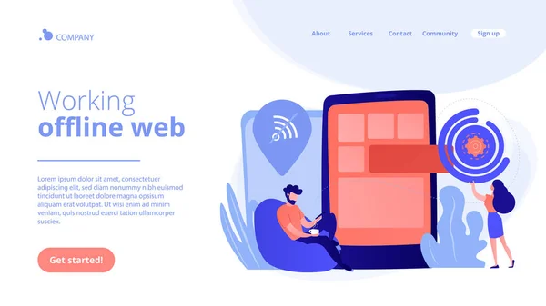 プログレッシブウェブアプリのコンセプトランディングページ. — ストックベクタ