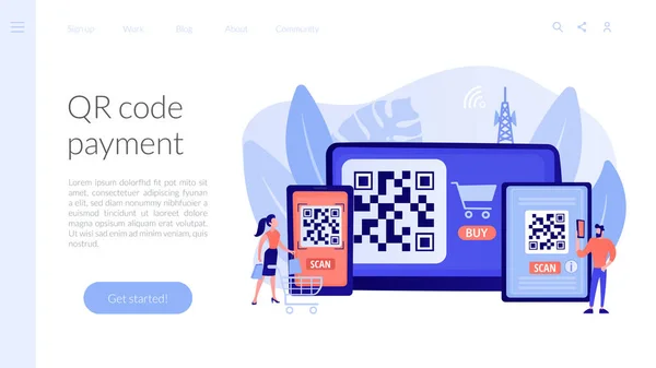 QRコードコンセプトランディングページ — ストックベクタ