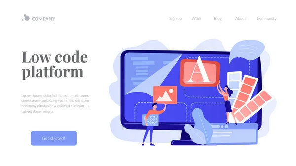 Lage code ontwikkeling concept landing page. — Stockvector