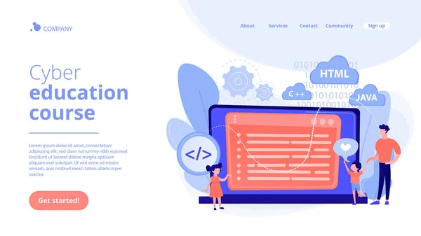 Concept de camp de programmation informatique page de destination. — Image vectorielle