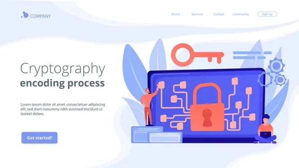 Cryptografie en encryptie concept landing page. — Stockvector