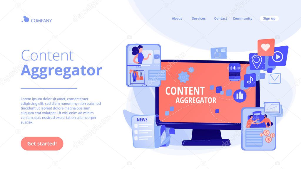 Content aggregator concept landing page