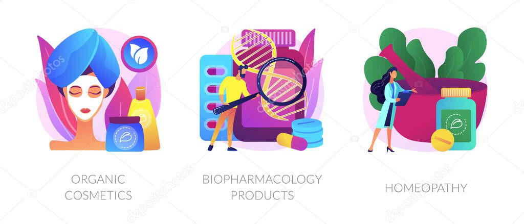 Organic pharmacological products vector concept metaphors.