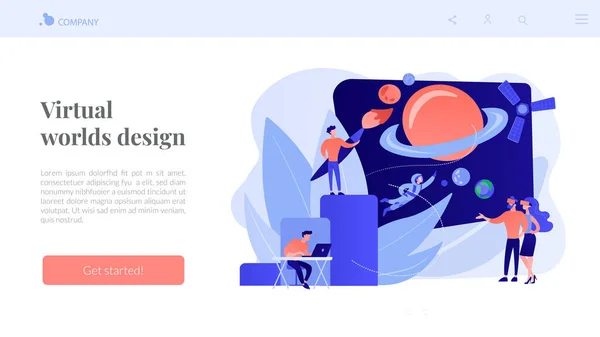 仮想世界開発コンセプトランディングページ — ストックベクタ
