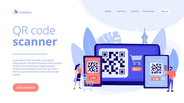 QRコードコンセプトランディングページ — ストックベクタ