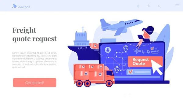 Demande de devis fret concept landing page — Image vectorielle