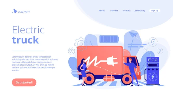 Concetto camion elettrici landing page . — Vettoriale Stock