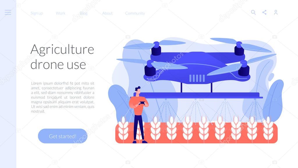 Agriculture drone use concept landing page.