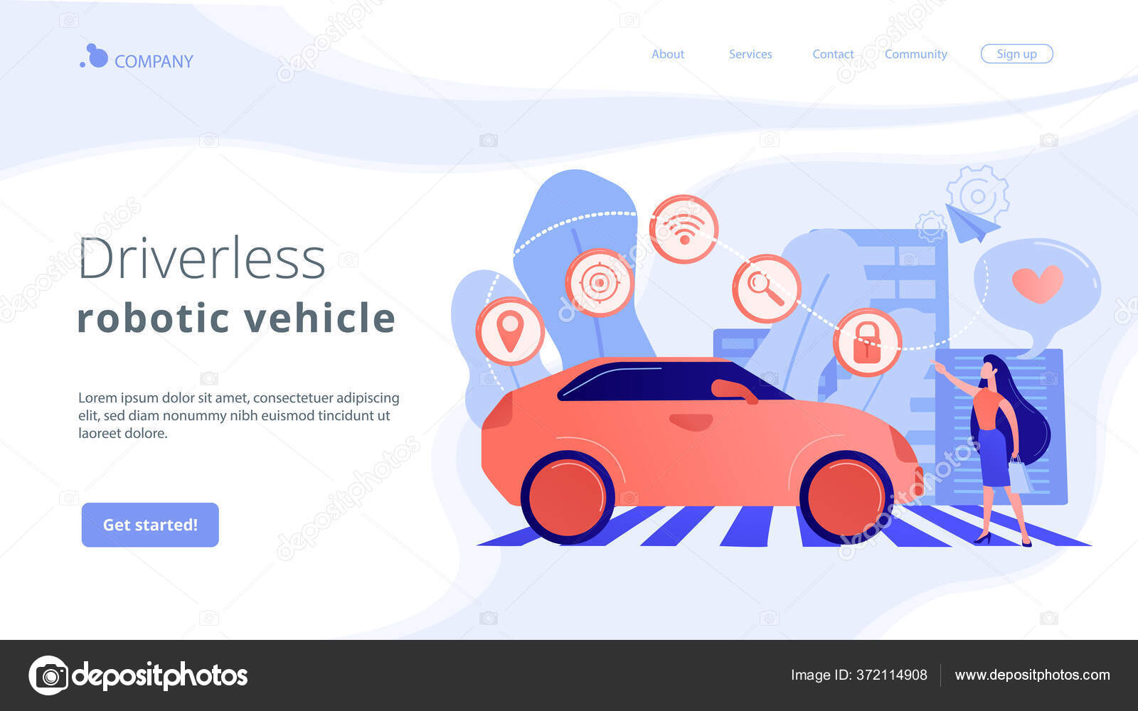 Autonomous Car Concept Landing Page Stock Vector Royalty Free Vector Image By C Visualgeneration 372114908