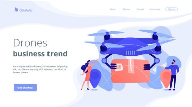 Drone delivery concept landing page. clipart