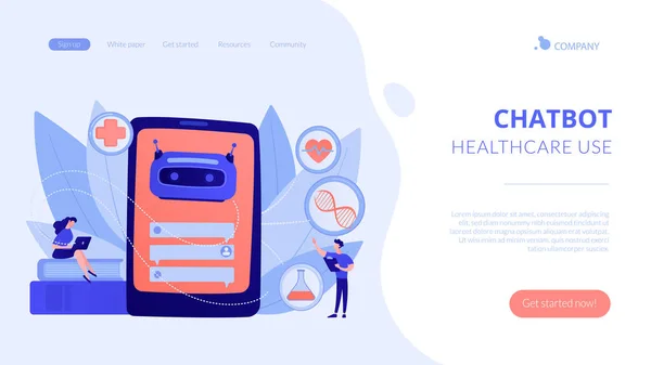 Chatbot in healthcareconcept landing page. — Stock Vector