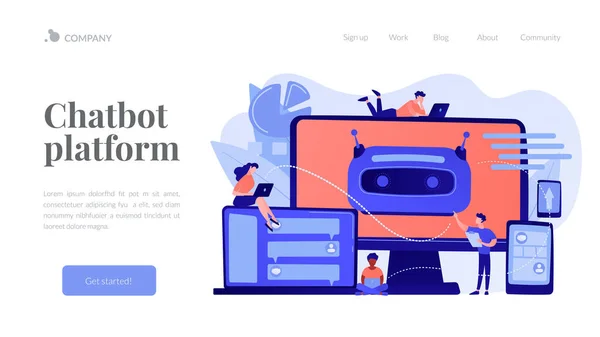 Chatbot desenvolvimento plataforma conceito landing page . —  Vetores de Stock