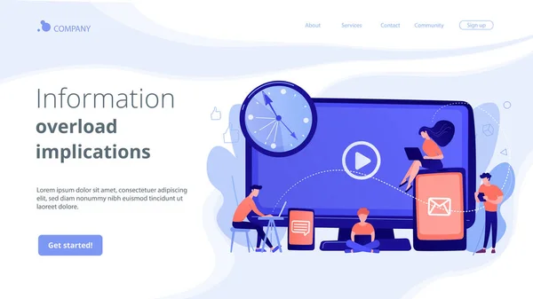 画面中毒の概念ランディングページ. — ストックベクタ