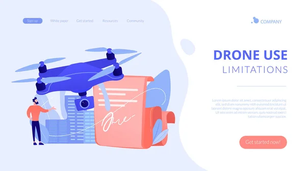 Drone voando regulamentos conceito landing page . —  Vetores de Stock